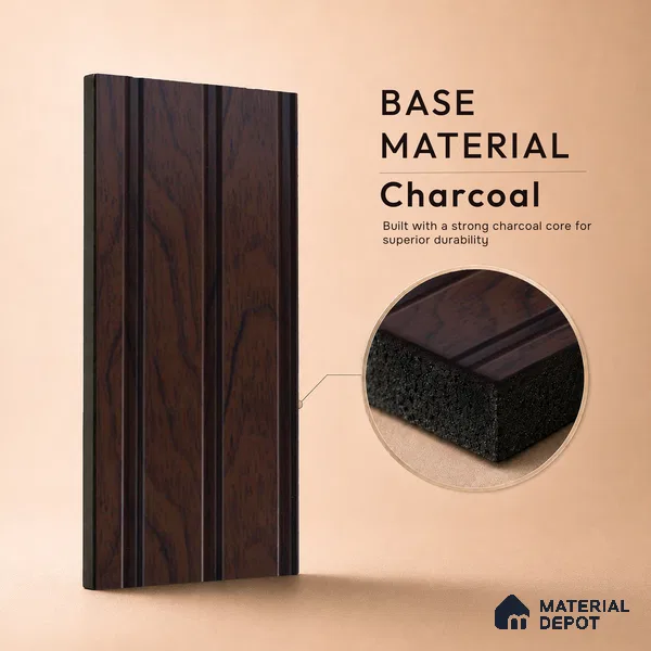 Brown Wooden Louver PN 05278 8 ft x 4.9 inch Charcoal Panel - 11 mm | Suitable for Feature Wall, TV Unit & Living Room | Width is Subjected to 5% Variation