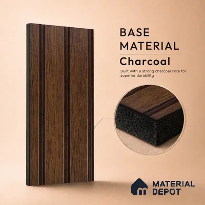 Brown Wooden Louver PN 05279 8 ft x 4.9 inch Charcoal Panel - 11 mm | Suitable for Feature Wall, TV Unit & Living Room | Width is Subjected to 5% Variation
