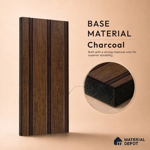 Brown Wooden Louver PN 05279 8 ft x 4.9 inch Charcoal Panel - 11 mm | Suitable for Feature Wall, TV Unit & Living Room | Width is Subjected to 5% Variation