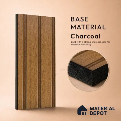 Brown Wooden Louver PN 05282 8 ft x 4.9 inch Charcoal Panel - 11 mm | Suitable for Feature Wall, TV Unit & Living Room | Width is Subjected to 5% Variation