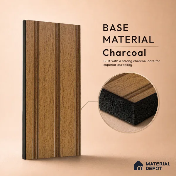 Brown Wooden Louver PN 05282 8 ft x 4.9 inch Charcoal Panel - 11 mm | Suitable for Feature Wall, TV Unit & Living Room | Width is Subjected to 5% Variation