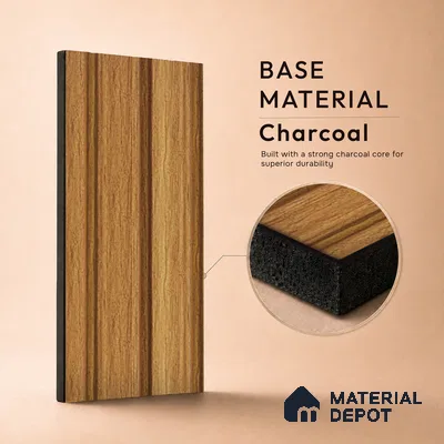 Brown Wooden Louver PN 05284 8 ft x 4.9 inch Charcoal Panel - 11 mm | Suitable for Feature Wall, TV Unit & Living Room | Width is Subjected to 5% Variation