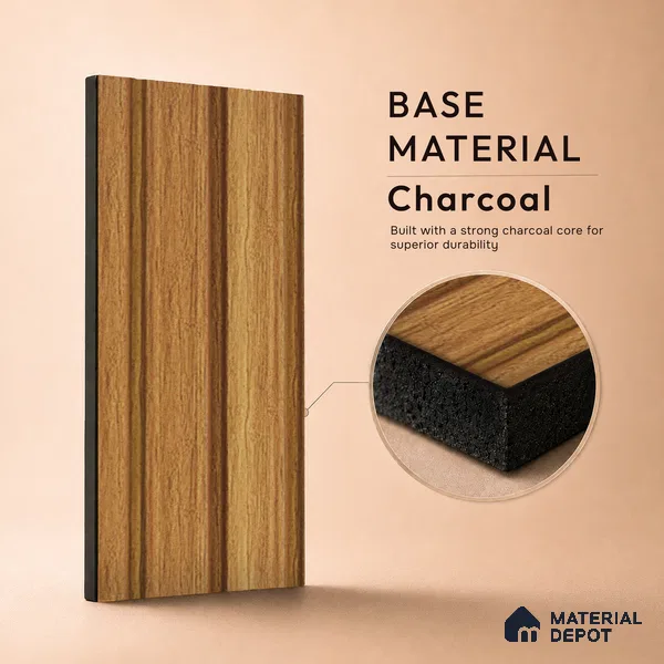 Brown Wooden Louver PN 05284 8 ft x 4.9 inch Charcoal Panel - 11 mm | Suitable for Feature Wall, TV Unit & Living Room | Width is Subjected to 5% Variation