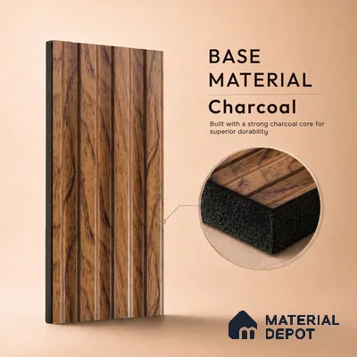 Brown Wooden Louver PN 05288 8 ft x 4.8 inch Charcoal Panel - 12 mm | Suitable for Feature Wall, TV Unit & Living Room | Width is Subjected to 5% Variation