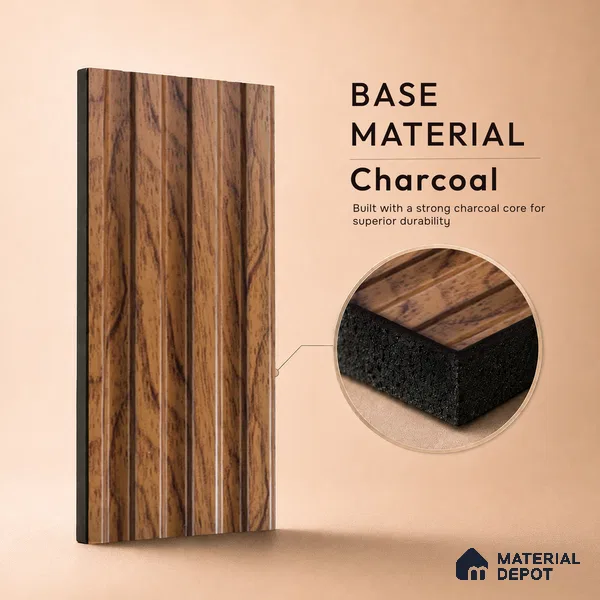 Brown Wooden Louver PN 05288 8 ft x 4.8 inch Charcoal Panel - 12 mm | Suitable for Feature Wall, TV Unit & Living Room | Width is Subjected to 5% Variation