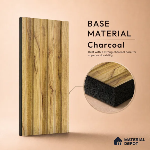 Brown Wooden Louver PN 05289 8 ft x 4.8 inch Charcoal Panel - 12 mm | Suitable for Feature Wall, TV Unit & Living Room | Width is Subjected to 5% Variation
