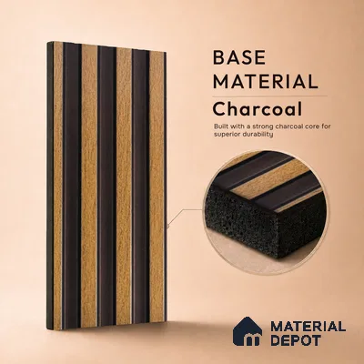 Brown Wooden Louver PN 05293 8 ft x 4.8 inch Charcoal Panel - 12 mm | Suitable for Feature Wall, TV Unit & Living Room | Width is Subjected to 5% Variation