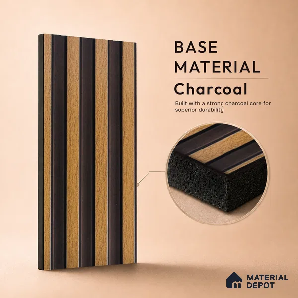 Brown Wooden Louver PN 05293 8 ft x 4.8 inch Charcoal Panel - 12 mm | Suitable for Feature Wall, TV Unit & Living Room | Width is Subjected to 5% Variation