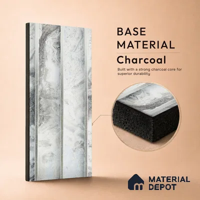 White Marble Louver PN 05296 8 ft x 4.9 inch Charcoal Panel - 12 mm | Suitable for Feature Wall, TV Unit & Living Room | Width is Subjected to 5% Variation