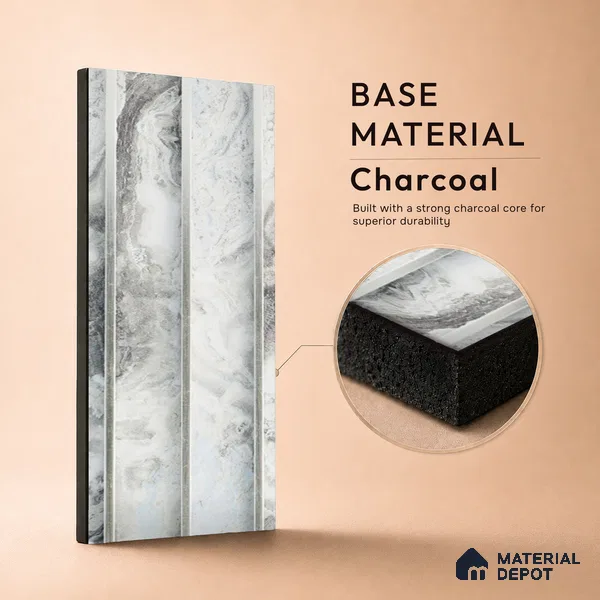 White Marble Louver PN 05296 8 ft x 4.9 inch Charcoal Panel - 12 mm | Suitable for Feature Wall, TV Unit & Living Room | Width is Subjected to 5% Variation