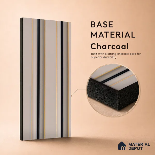 Beige Plain Colour Louver PN 05301 8 ft x 4.9 inch Charcoal Panel - 12 mm | Suitable for Feature Wall, TV Unit & Living Room | Width is Subjected to 5% Variation