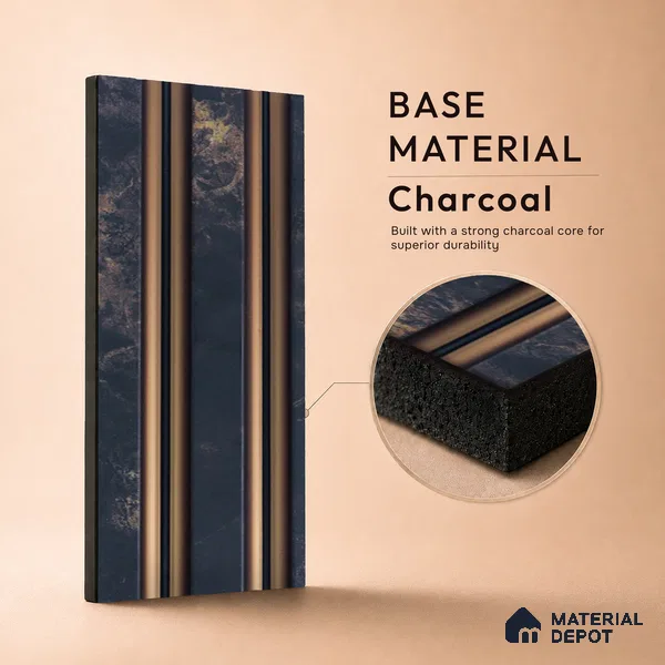 Black Marble Louver PN 05302 8 ft x 4.9 inch Charcoal Panel - 12 mm | Suitable for Feature Wall, TV Unit & Living Room | Width is Subjected to 5% Variation