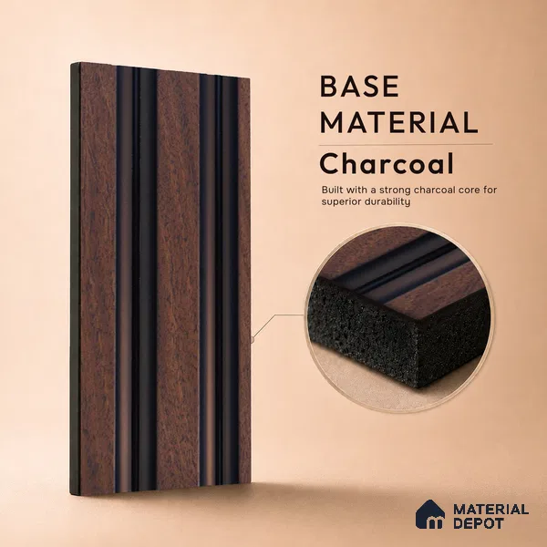 Brown Wooden Louver PN 05303 8 ft x 4.9 inch Charcoal Panel - 12 mm | Suitable for Feature Wall, TV Unit & Living Room | Width is Subjected to 5% Variation