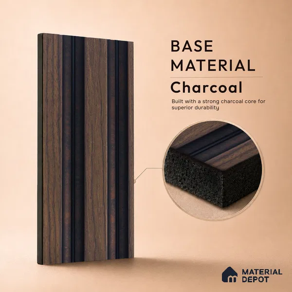 Brown Wooden Louver PN 05304 8 ft x 4.9 inch Charcoal Panel - 12 mm | Suitable for Feature Wall, TV Unit & Living Room | Width is Subjected to 5% Variation