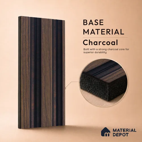 Brown Wooden Louver PN 05304 8 ft x 4.9 inch Charcoal Panel - 12 mm | Suitable for Feature Wall, TV Unit & Living Room | Width is Subjected to 5% Variation