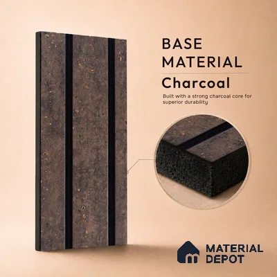 Brown Stone Louver PN 05306 8 ft x 4.8 inch Charcoal Panel - 12 mm | Suitable for Feature Wall, TV Unit & Living Room | Width is Subjected to 5% Variation