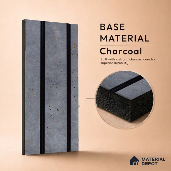 Grey Stone Louver PN 05307 8 ft x 4.8 inch Charcoal Panel - 12 mm | Suitable for Feature Wall, TV Unit & Living Room | Width is Subjected to 5% Variation