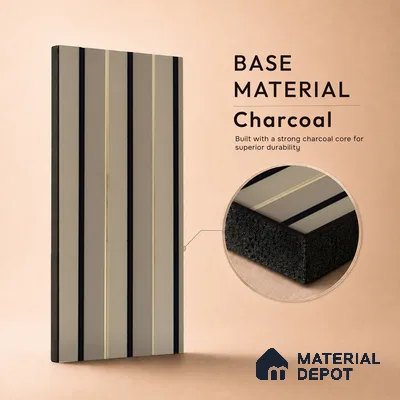 Beige Plain Colour Louver PN 05315 8 ft x 4.7 inch Charcoal Panel - 12 mm | Suitable for Feature Wall, TV Unit & Living Room | Width is Subjected to 5% Variation