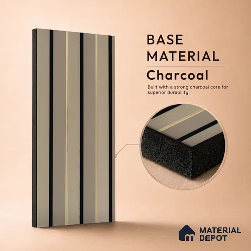 Beige Plain Colour Louver PN 05315 8 ft x 4.7 inch Charcoal Panel - 12 mm | Suitable for Feature Wall, TV Unit & Living Room | Width is Subjected to 5% Variation