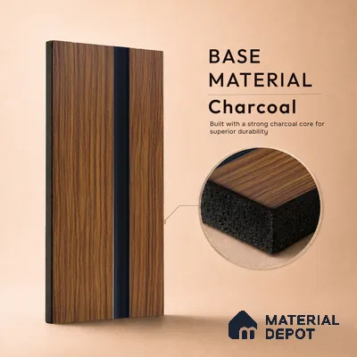 Brown Wooden Louver PN 05318 8 ft x 4.7 inch Charcoal Panel - 12 mm | Suitable for Feature Wall, TV Unit & Living Room | Width is Subjected to 5% Variation