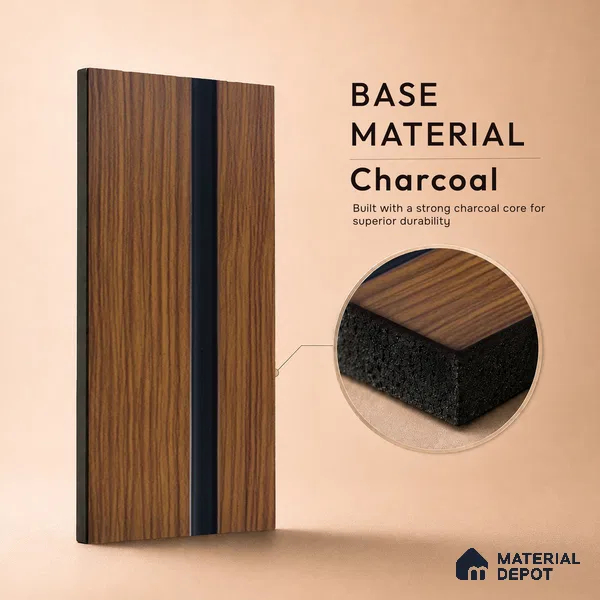 Brown Wooden Louver PN 05318 8 ft x 4.7 inch Charcoal Panel - 12 mm | Suitable for Feature Wall, TV Unit & Living Room | Width is Subjected to 5% Variation