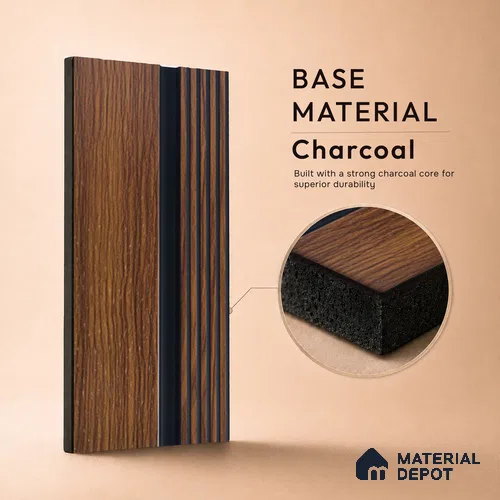 Brown Wooden Louver PN 05319 8 ft x 4.7 inch Charcoal Panel - 12 mm | Suitable for Feature Wall, TV Unit & Living Room | Width is Subjected to 5% Variation