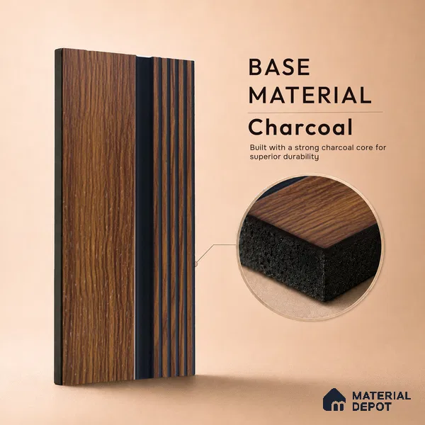 Brown Wooden Louver PN 05319 8 ft x 4.7 inch Charcoal Panel - 12 mm | Suitable for Feature Wall, TV Unit & Living Room | Width is Subjected to 5% Variation