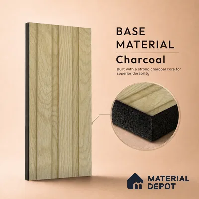 Beige Wooden Louver PN 05461 8 ft x 5 inch Charcoal Panel - 11 mm | Suitable for Feature Wall, TV Unit & Living Room | Width is Subjected to 5% Variation