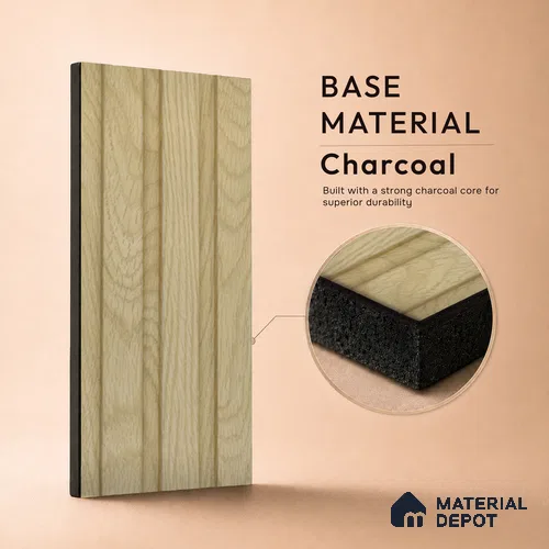 Beige Wooden Louver PN 05461 8 ft x 5 inch Charcoal Panel - 11 mm | Suitable for Feature Wall, TV Unit & Living Room | Width is Subjected to 5% Variation