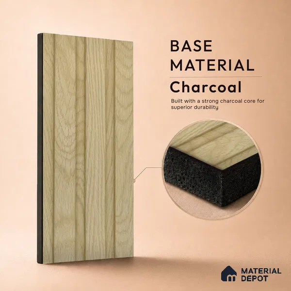 Beige Wooden Louver PN 05461 8 ft x 5 inch Charcoal Panel - 11 mm | Suitable for Feature Wall, TV Unit & Living Room | Width is Subjected to 5% Variation
