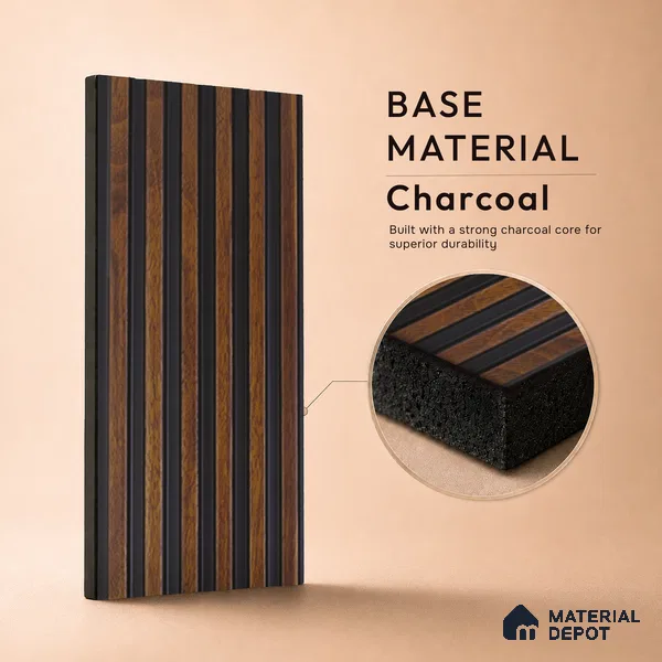 Brown Wooden Louver PN 05470 8 ft x 5 inch Charcoal Panel - 11 mm | Suitable for Feature Wall, TV Unit & Living Room | Width is Subjected to 5% Variation