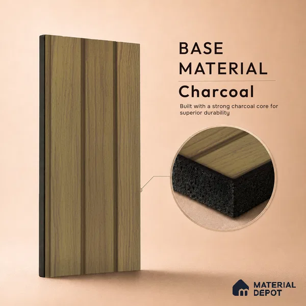 Brown Wooden Louver PN 05475 8 ft x 5 inch Charcoal Panel - 11 mm | Suitable for Feature Wall, TV Unit & Living Room | Width is Subjected to 5% Variation