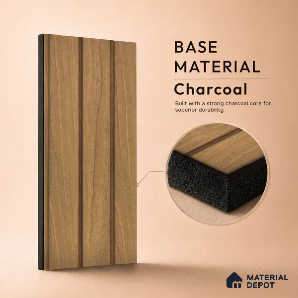 Brown Wooden Louver PN 05482 8 ft x 5 inch Charcoal Panel - 11 mm | Suitable for Feature Wall, TV Unit & Living Room | Width is Subjected to 5% Variation
