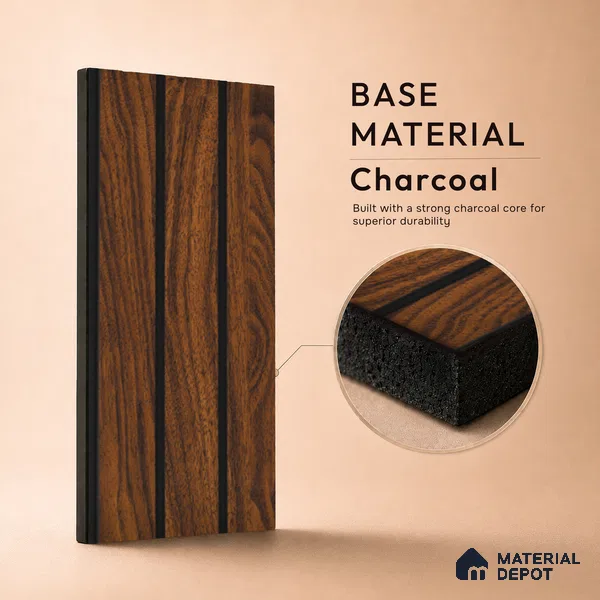 Brown Wooden Louver PN 05484 8 ft x 5 inch Charcoal Panel - 11 mm | Suitable for Feature Wall, TV Unit & Living Room | Width is Subjected to 5% Variation