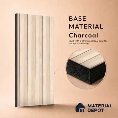Beige Wooden Louver PN 05488 8 ft x 5 inch Charcoal Panel - 11 mm | Suitable for Feature Wall, TV Unit & Living Room | Width is Subjected to 5% Variation