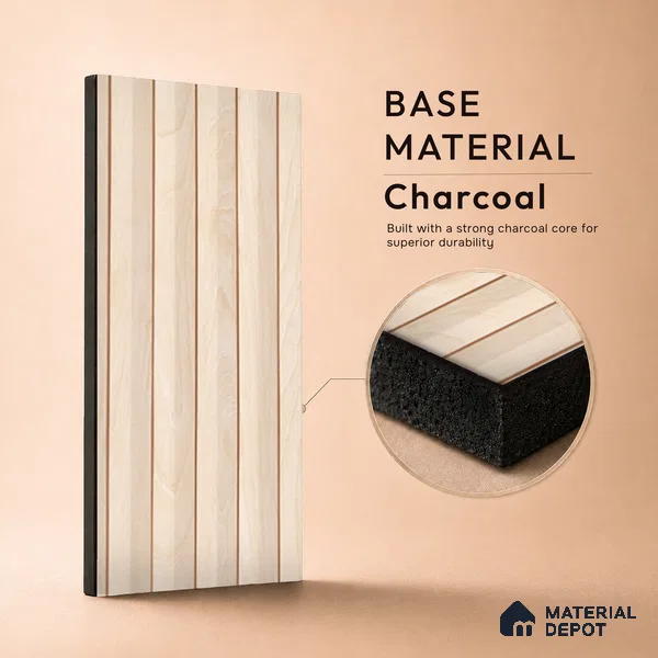 Beige Wooden Louver PN 05488 8 ft x 5 inch Charcoal Panel - 11 mm | Suitable for Feature Wall, TV Unit & Living Room | Width is Subjected to 5% Variation