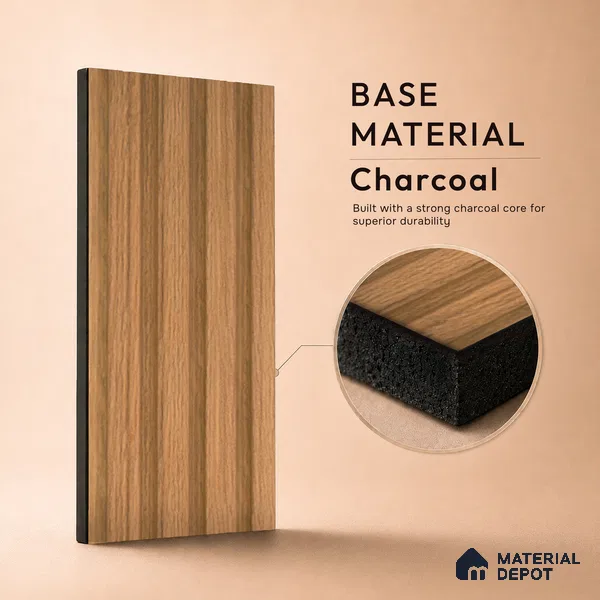 Brown Wooden Louver PN 05495 8 ft x 5 inch Charcoal Panel - 11 mm | Suitable for Feature Wall, TV Unit & Living Room | Width is Subjected to 5% Variation