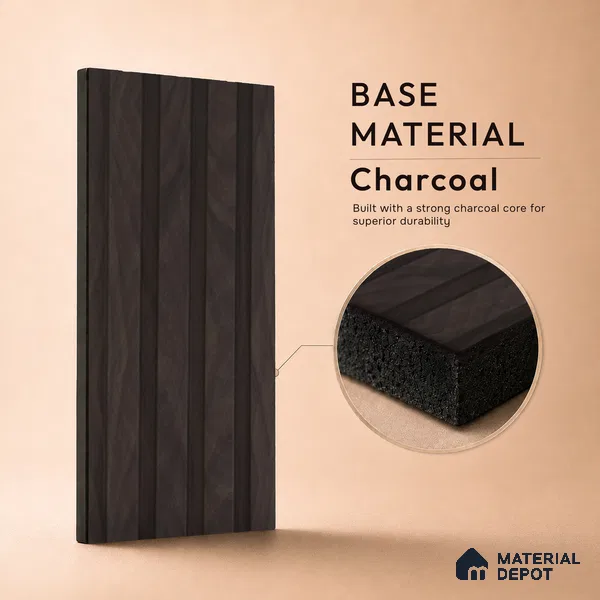 Brown Wooden Louver PN 05498 8 ft x 5 inch Charcoal Panel - 11 mm | Suitable for Feature Wall, TV Unit & Living Room | Width is Subjected to 5% Variation