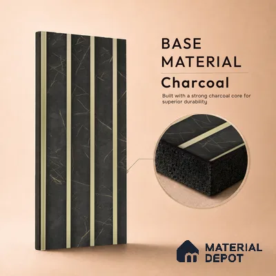 Grey Marble Louver PN 05501 8 ft x 5 inch Charcoal Panel - 11 mm | Suitable for Feature Wall, TV Unit & Living Room | Width is Subjected to 5% Variation