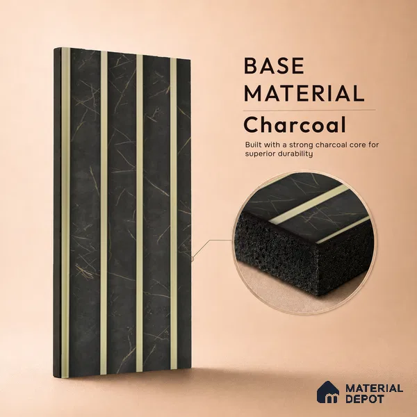 Grey Marble Louver PN 05501 8 ft x 5 inch Charcoal Panel - 11 mm | Suitable for Feature Wall, TV Unit & Living Room | Width is Subjected to 5% Variation