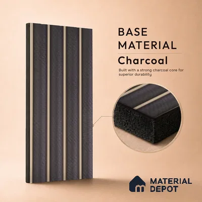 Grey Leather Louver PN 05503 8 ft x 5 inch Charcoal Panel - 11 mm | Suitable for Feature Wall, TV Unit & Living Room | Width is Subjected to 5% Variation