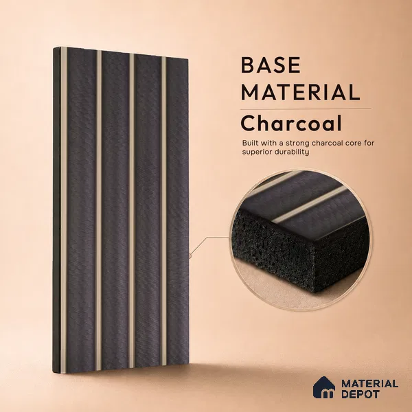 Grey Leather Louver PN 05503 8 ft x 5 inch Charcoal Panel - 11 mm | Suitable for Feature Wall, TV Unit & Living Room | Width is Subjected to 5% Variation