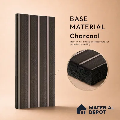 Brown Leather Louver PN 05504 8 ft x 5 inch Charcoal Panel - 11 mm | Suitable for Feature Wall, TV Unit & Living Room | Width is Subjected to 5% Variation