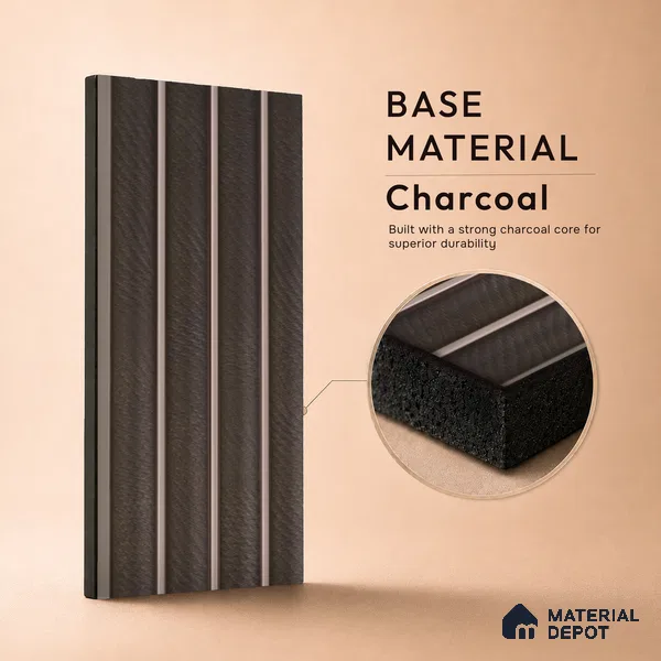 Brown Leather Louver PN 05504 8 ft x 5 inch Charcoal Panel - 11 mm | Suitable for Feature Wall, TV Unit & Living Room | Width is Subjected to 5% Variation