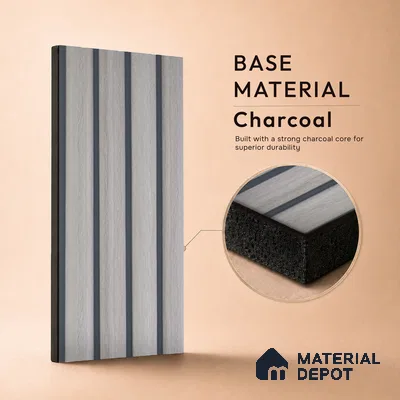 Grey Wooden Louver PN 05506 8 ft x 5 inch Charcoal Panel - 11 mm | Suitable for Feature Wall, TV Unit & Living Room | Width is Subjected to 5% Variation