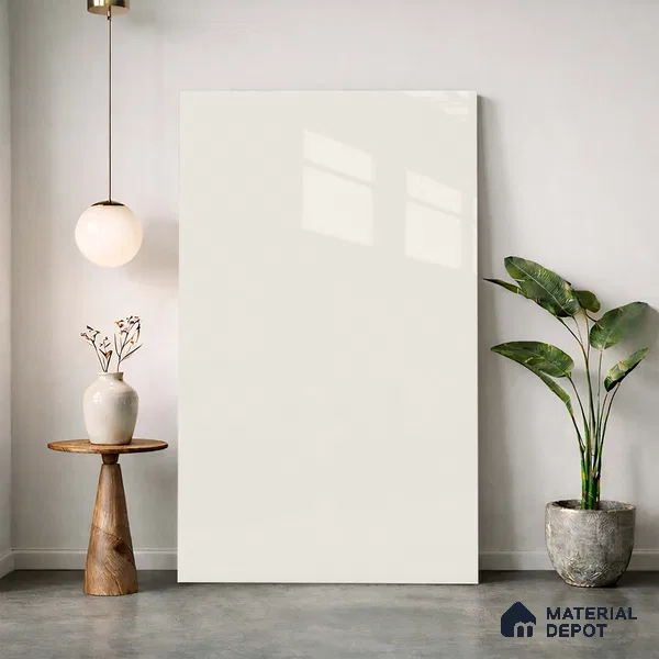 Fluted Solid Color Look LM 23459 (A GLT 07) Opulent Cream 8 ft x 4 ft Glittery Flute High Gloss Finish Decorative Laminate - 1 mm | Suitable for TV Unit, Wardrobe, Kitchen Cabinets