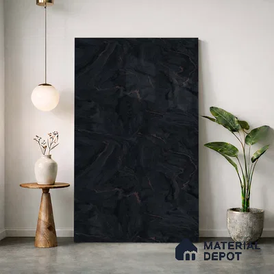 LM 23505 Jet Black Marble 8 ft x 4 ft High Gloss Finish Decorative Laminate - 1 mm | Suitable for TV Unit, Wardrobe, Kitchen Cabinets