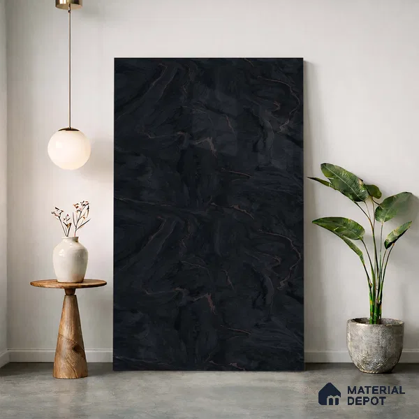 LM 23505 Jet Black Marble 8 ft x 4 ft High Gloss Finish Decorative Laminate - 1 mm | Suitable for TV Unit, Wardrobe, Kitchen Cabinets