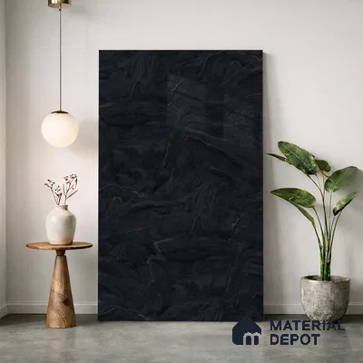 LM 23546 (SPU 7282) Jet Black Marble 8 ft x 4 ft Silky PU Finish Decorative Laminate - 1 mm | Suitable for TV Unit, Wardrobe, Kitchen Cabinets