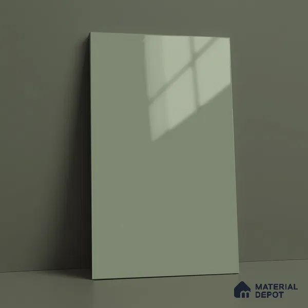 Sage Green Solid Color Acrylic Laminate LM 24628 8 ft x 4 ft High Gloss Finish - 1.5 mm | Matching Edgeband code - EB 02094 | Suitable for Living Room, Kitchen, Office